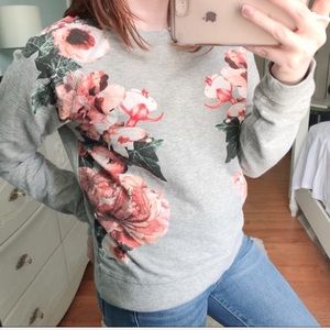 J. Crew Floral Grey Crewneck Sweater